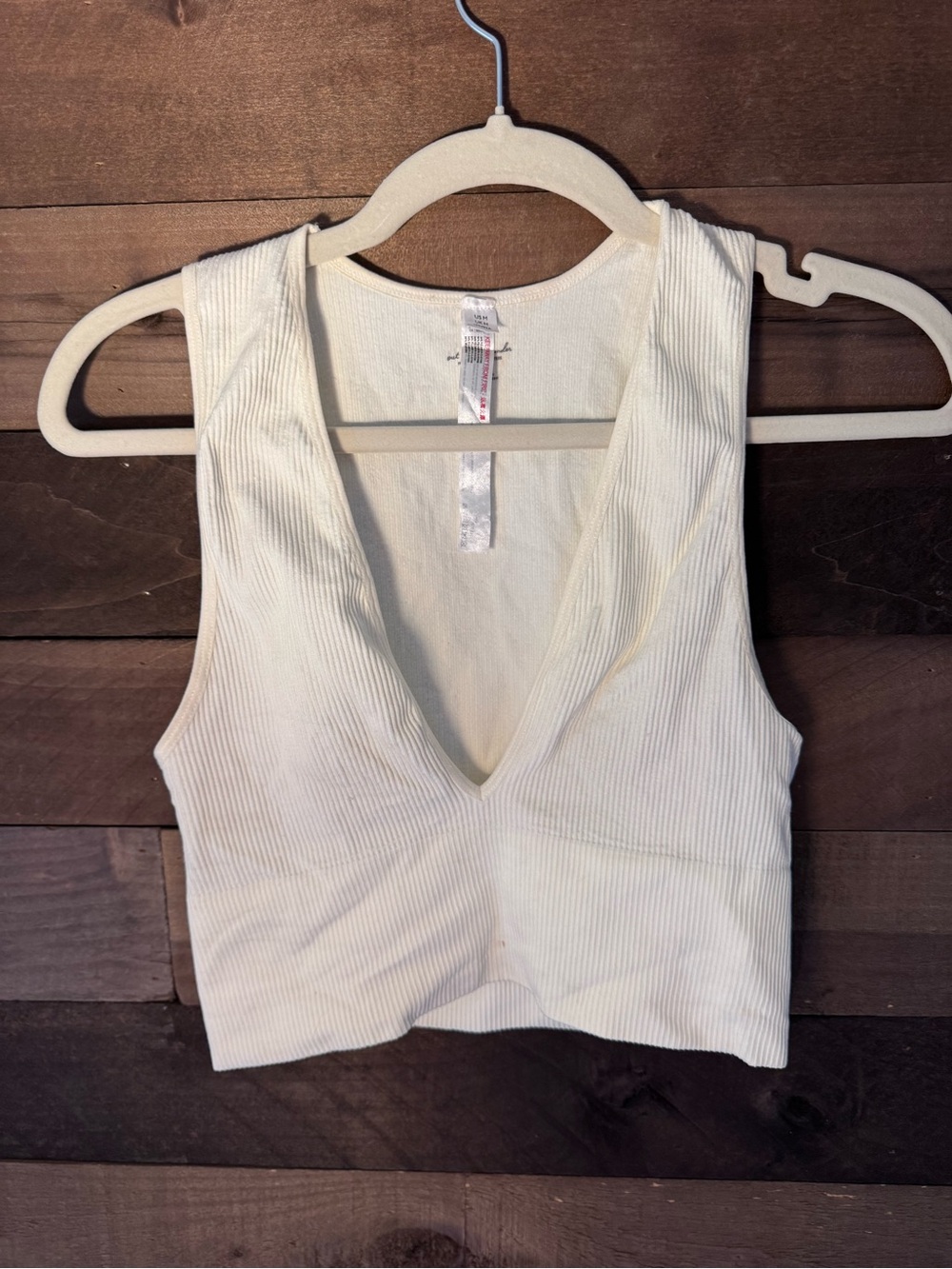 Urban Outfitters Ribbed V-Neck Crop Tank - Cream